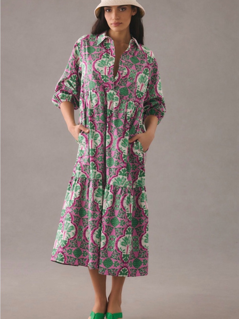 Bettina Tiered Shirt Dress in Pink Multi
